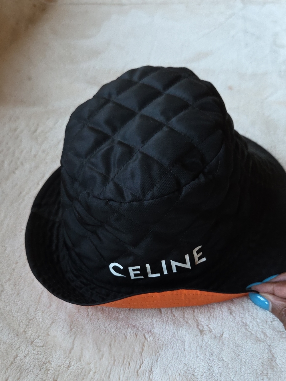 Celine Quilted Black Logo Bucket Hat